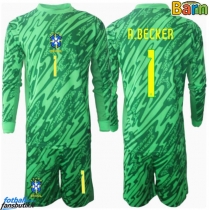 Brasil Alisson Becker #1 Keeper Hjemmedraktsett Barn Copa America 2024 Langermet (+ Korte bukser)